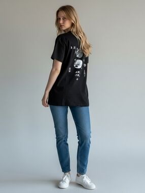 FA Black Short Sleeve Graphic Tee with Moon Emblem